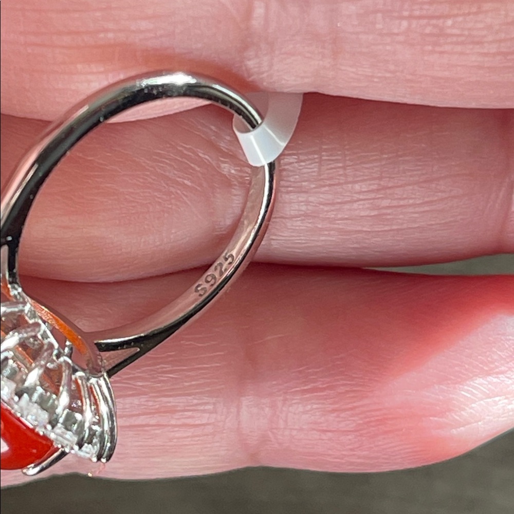 NWT Genuine Carnelian & CZ Sterling Silver Ring, Size 6 - Picture 6 of 11